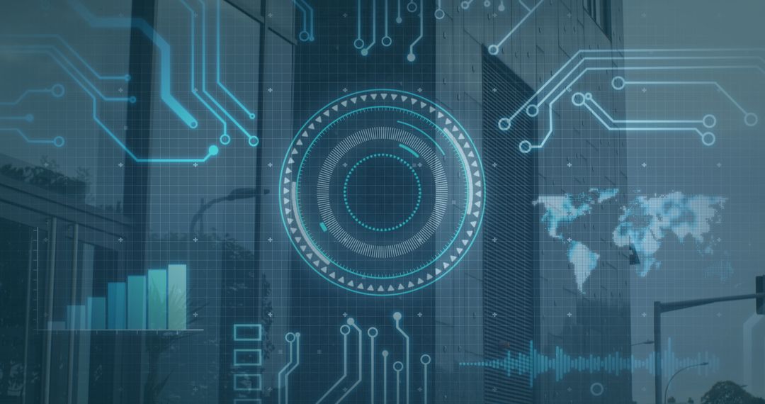 Digital Interface with Futuristic Analytics Dashboard Elements