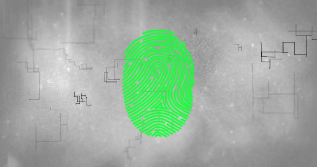 Green Fingerprint with Digital Connections Against Grey Background