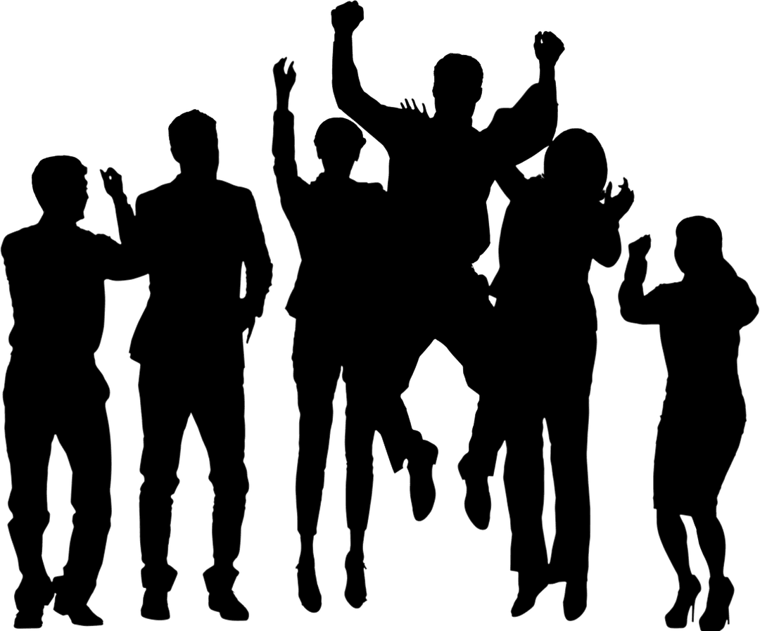 Digital Silhouette of People Celebrating on Transparent Background