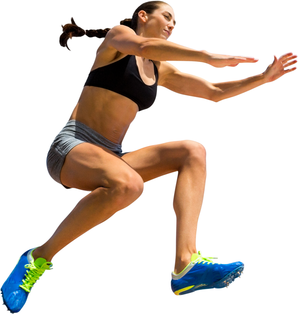 Focused Caucasian Sportswoman Jumping On Transparent Background - Download Free Stock Images Pikwizard.com