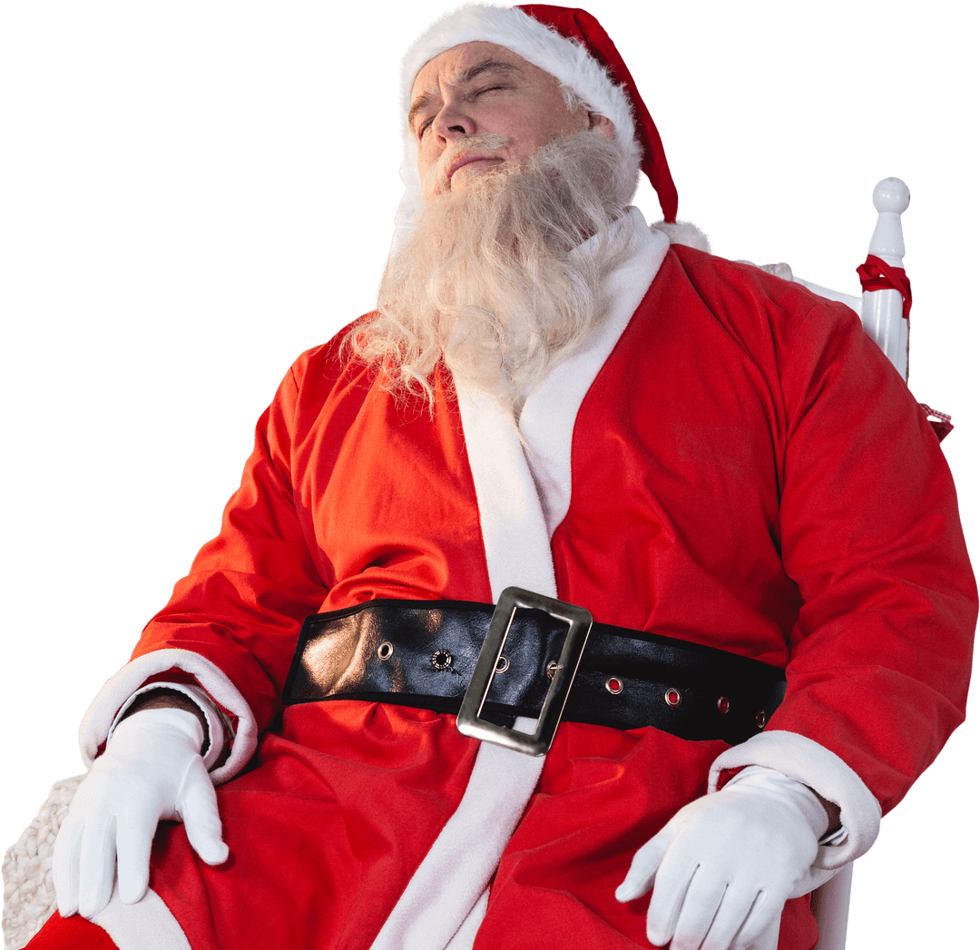 Transparent Santa Claus Relaxing in Chair with Eyes Closed