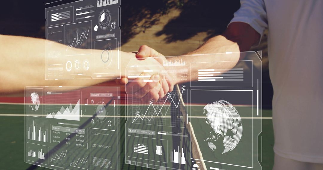 Tennis Players Shaking Hands with Digital Interface Visualization