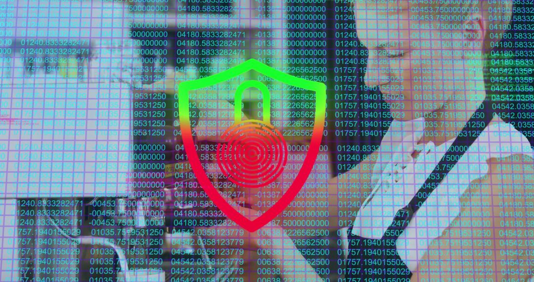 Cybersecurity Team Analyzing Data with Protective Shield Overlay