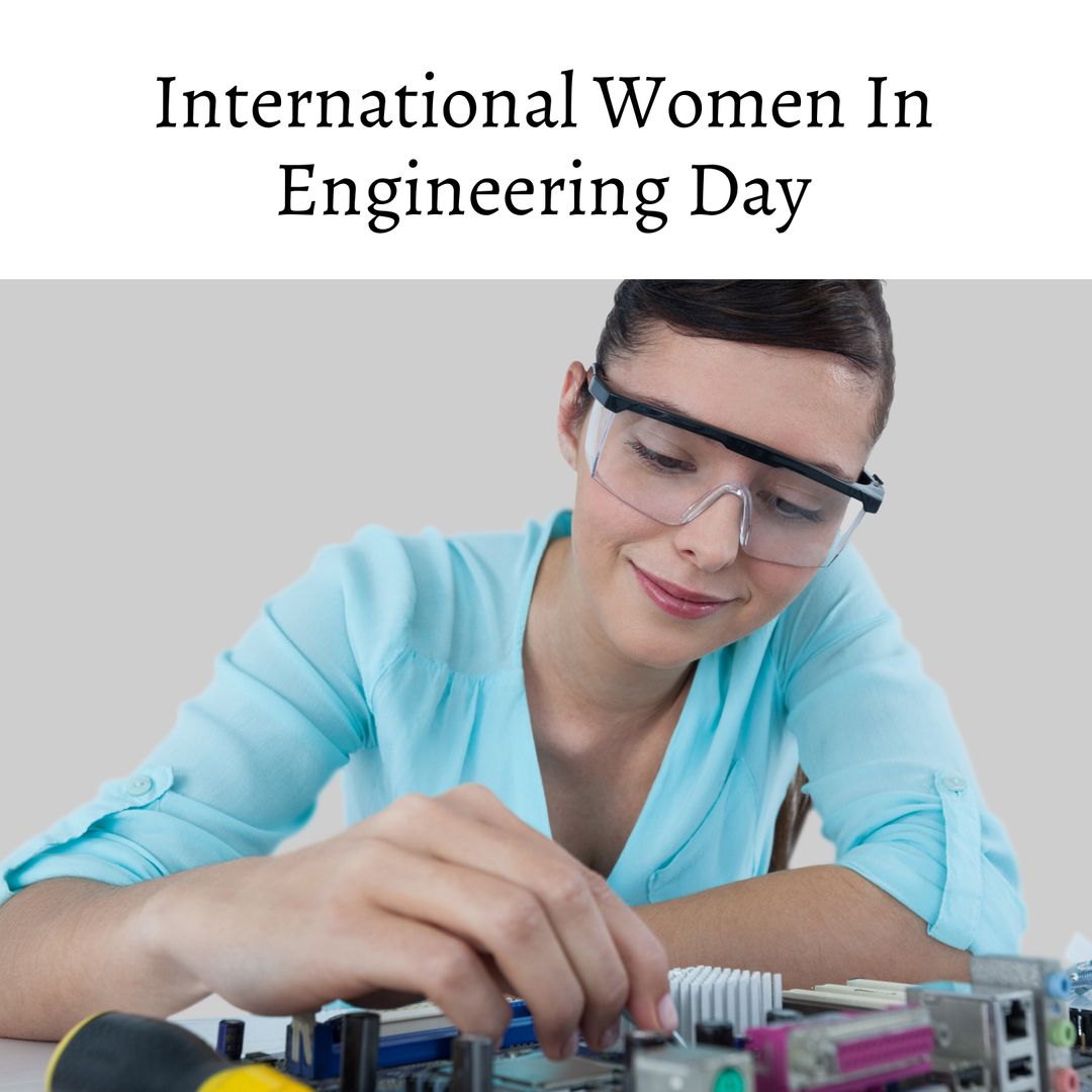 Women Engineer Examining Motherboard for Engineering Day