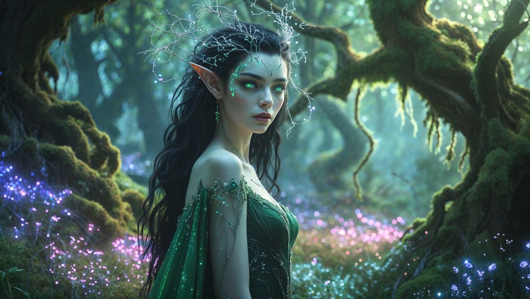 Mystical Elf Guardian in Enchanted Forest
