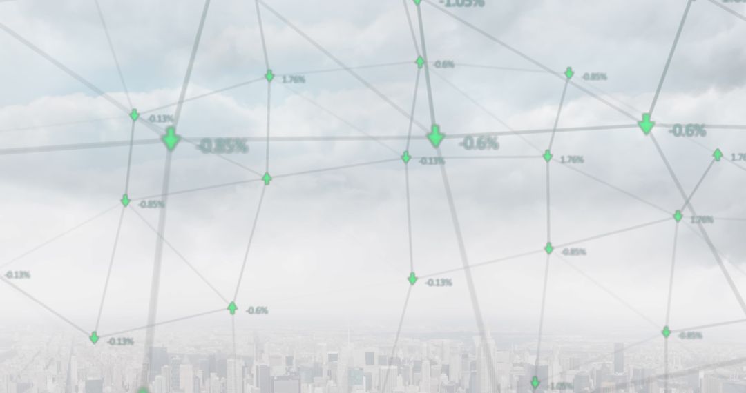 Digital Network of Global Connections Over Modern Cityscape