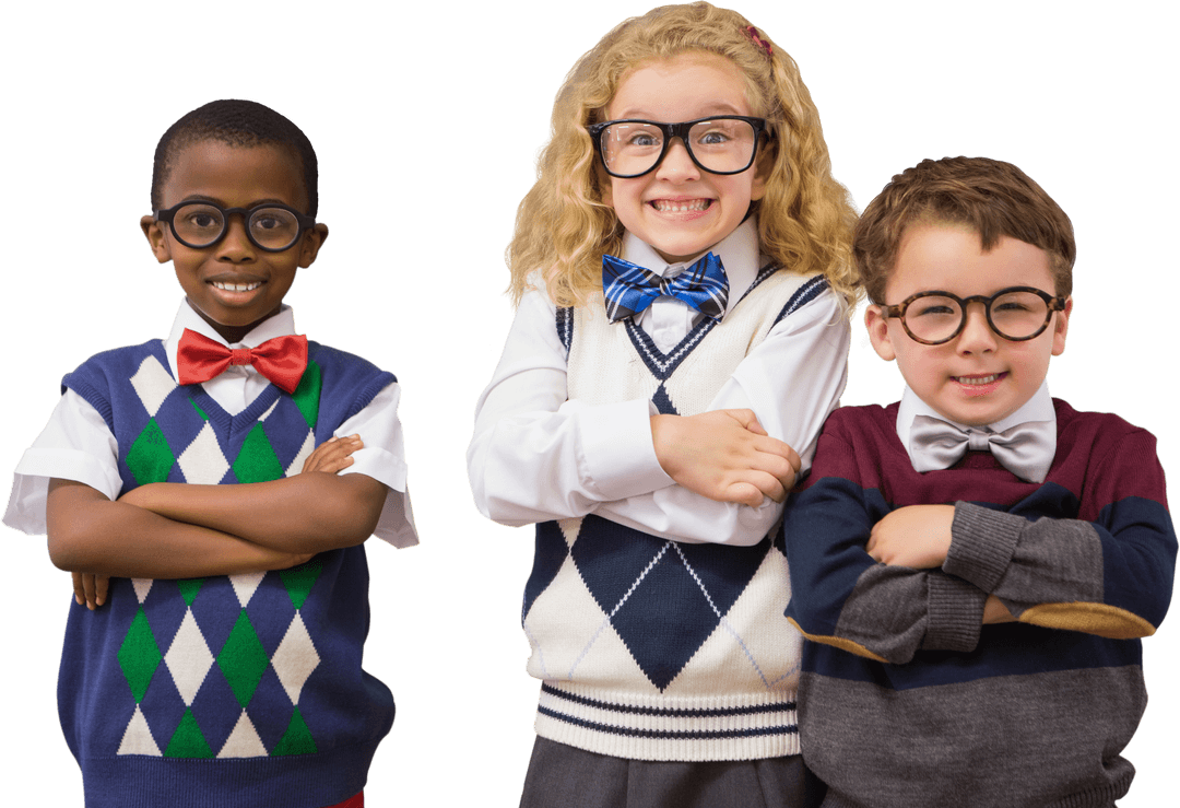 Cute Diverse Boys Smiling in Nerd Glasses on Transparent Background