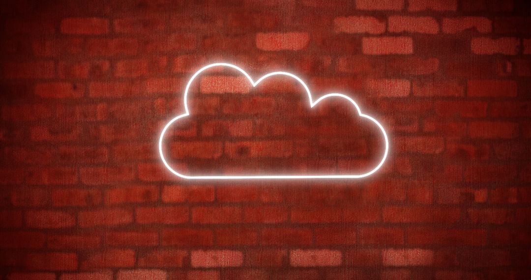 Neon Cloud Icon Glowing against Rustic Brick Wall