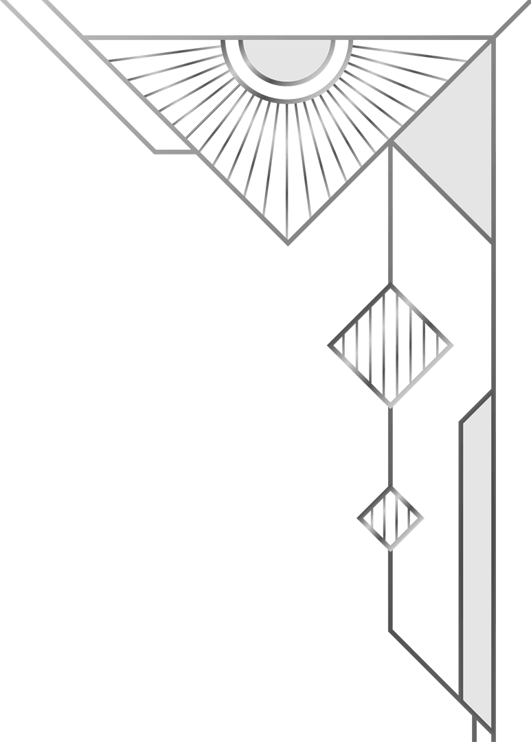 Art Deco Metallic Corner Ornament with Transparent Background