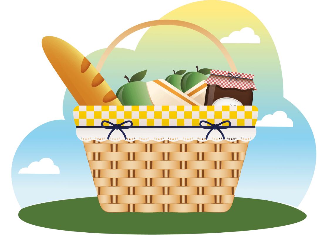 Transparent Picnic Basket Illustration with Summer Food