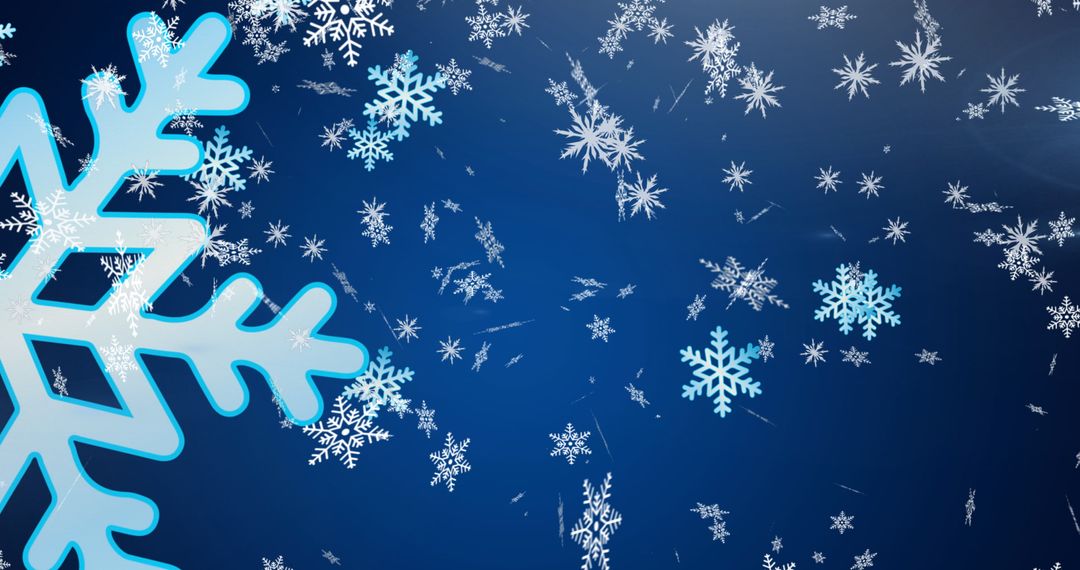 Falling Snowflakes on Deep Blue Background Signifying Winter