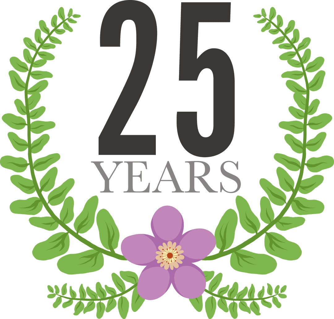 Celebrating 25 Years Anniversary Transparent Wreath Design