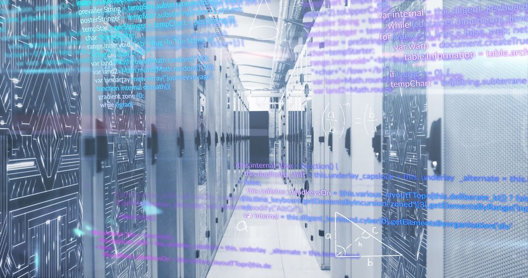 Digital Data Streams Flowing Over High-Tech Server Room
