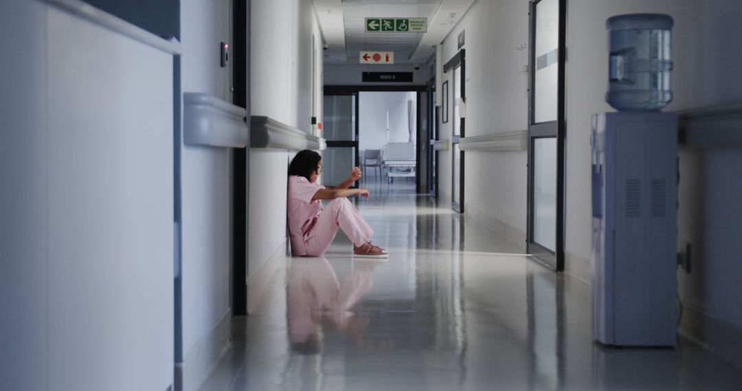 Lonely Child Sitting in Hospital Corridor - Free Images, Stock Photos and Pictures on Pikwizard.com