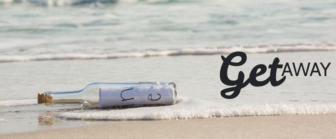 Message in a Bottle on Sandy Beach for Romantic Getaway Ideas