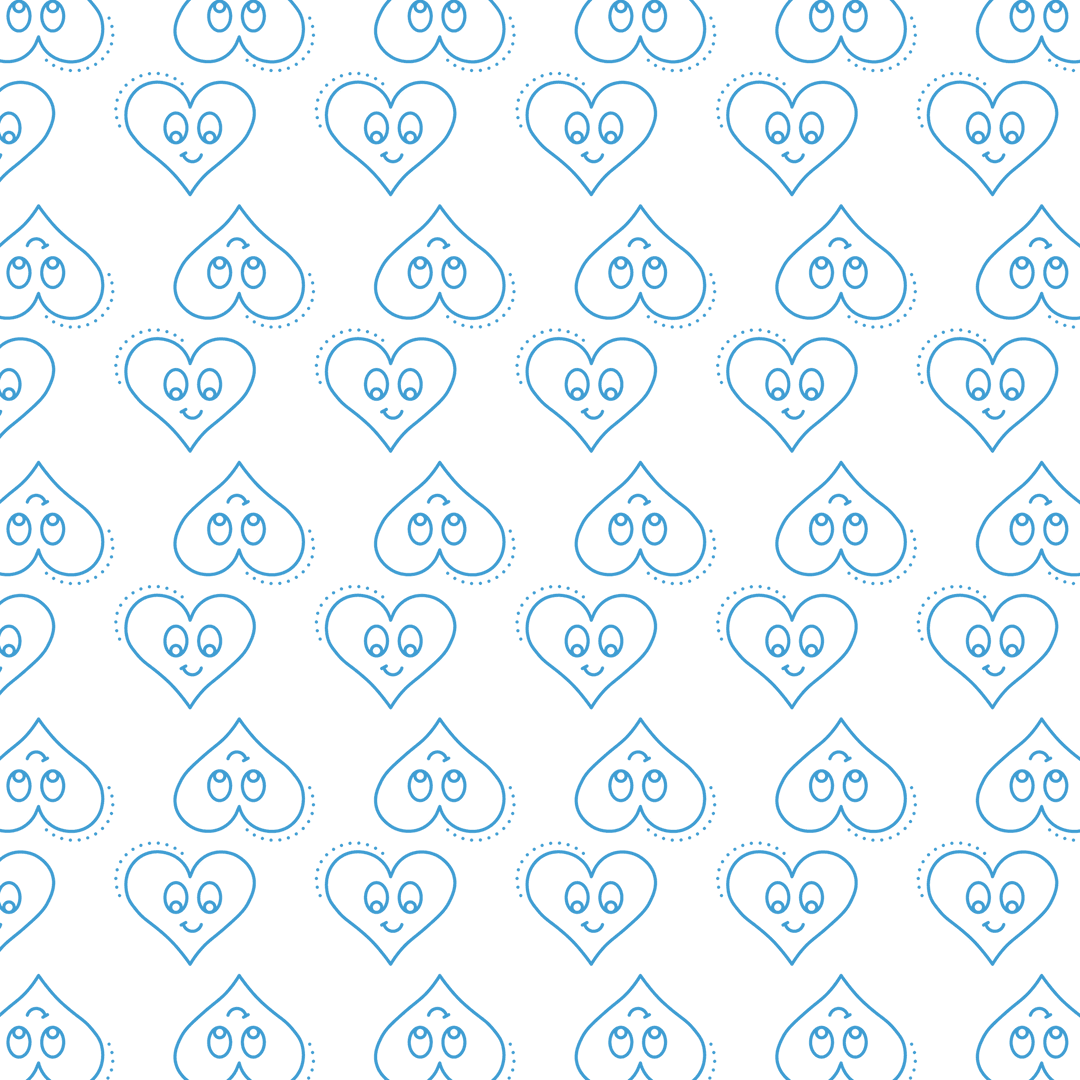 Seamless Pattern of Blue Happy Hearts on Transparent Background