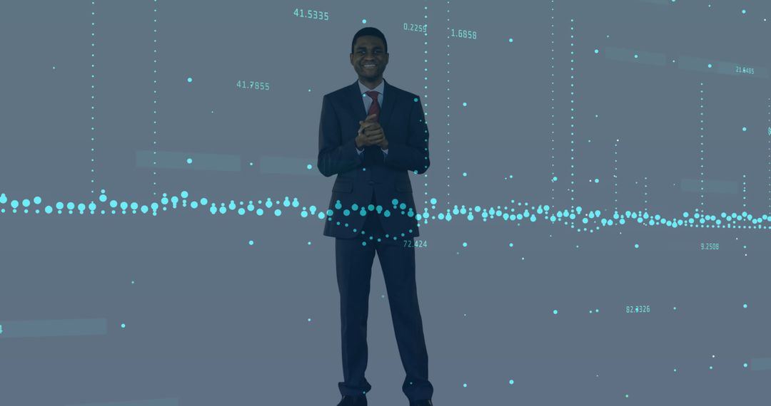 Businessman Using Smartphone with Digital Data Graphics Background