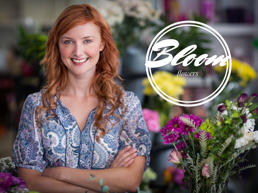 Smiling Female Florist Surrounded By Colorful Flowers - Download Free Stock Templates Pikwizard.com