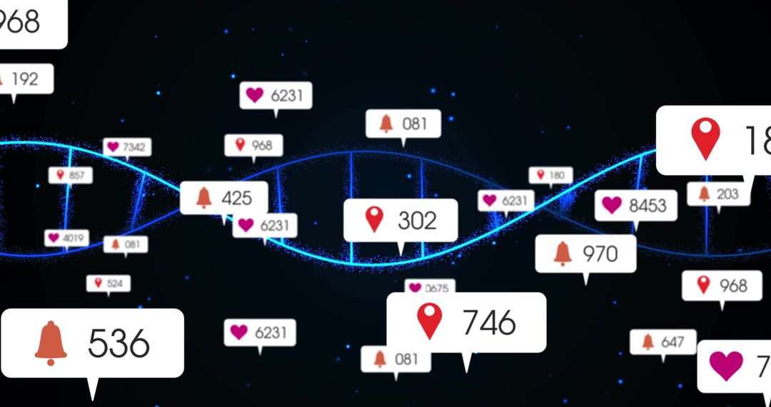 Digital DNA Helix With Notification Icons in a Data Landscape