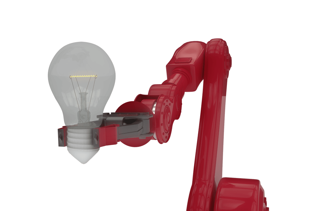 Robotic Arm Lifting Lightbulb on Transparent Background