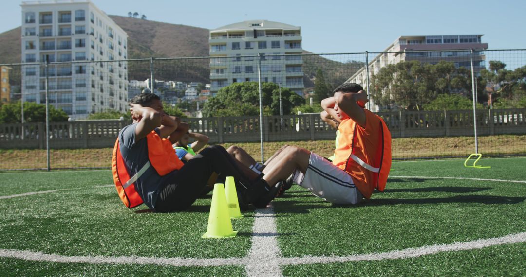Diverse Male Football Players Training Outdoor
