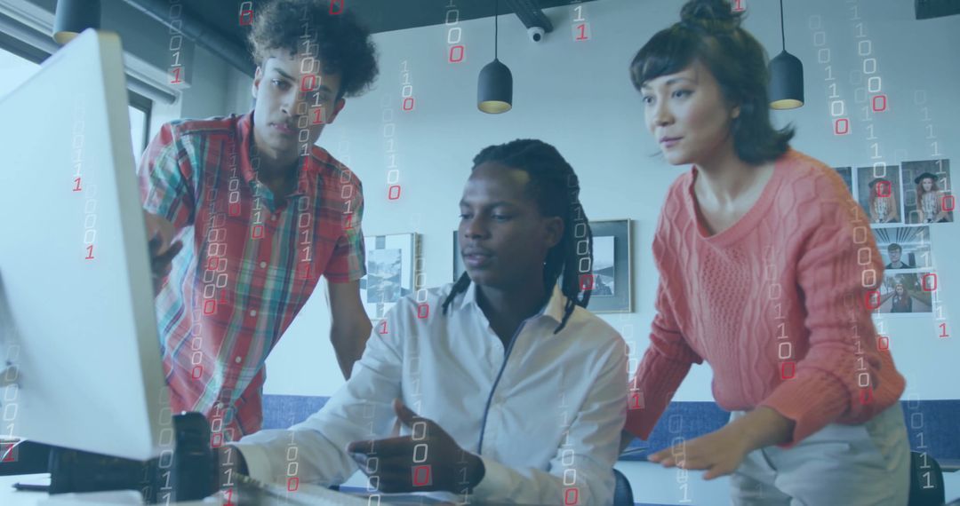 Diverse Team Collaborating on Innovative Technology Project in Office