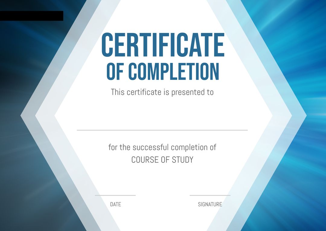 Highly Customizable Blue-Themed Certificate of Completion - Download Free Stock Templates Pikwizard.com