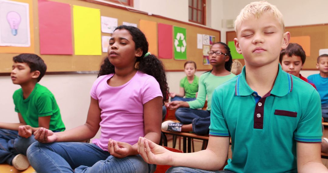 Diverse School Children Practicing Classroom Meditation - Free Images, Stock Photos and Pictures on Pikwizard.com