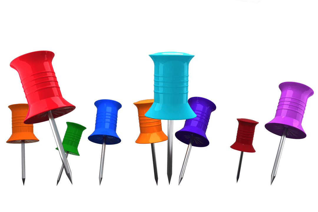 Colorful Push Pins on Transparent Background for Office Use