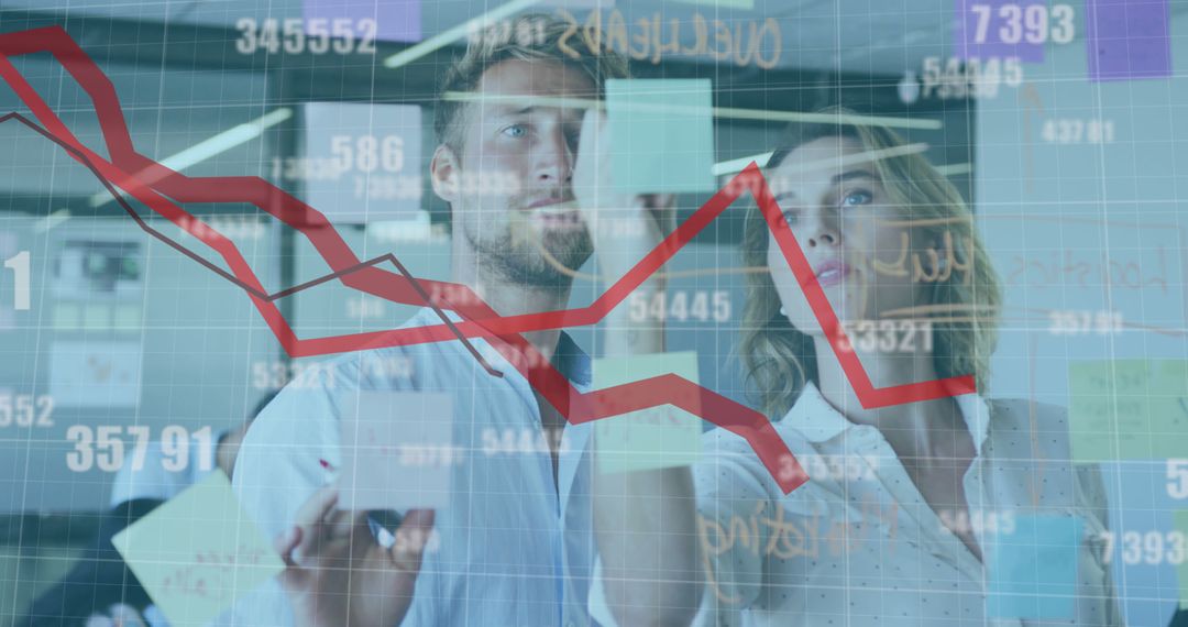 Business Professionals Analyzing Financial Data Trends in Office