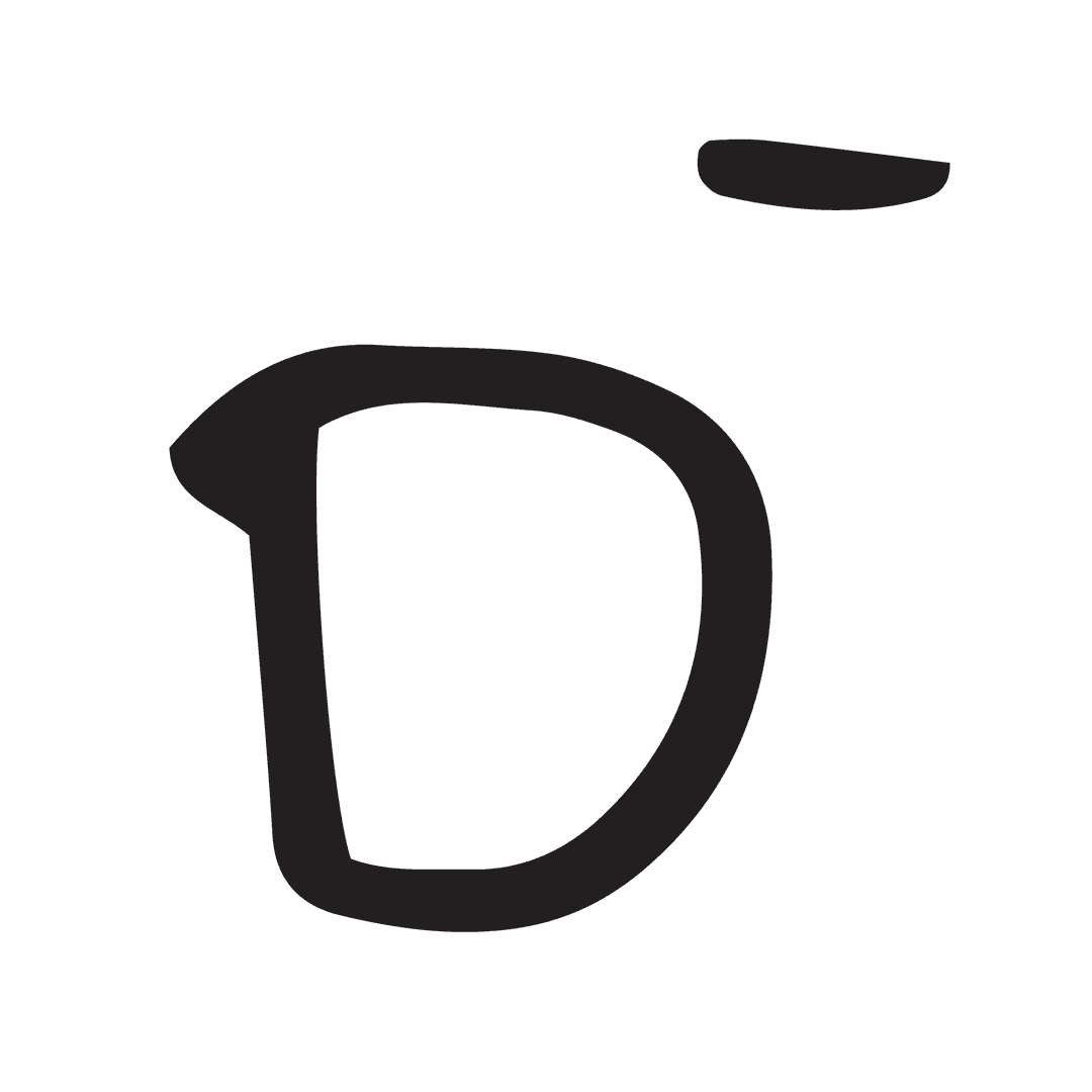 Handwritten Black Letter D with Overline on Transparent Background