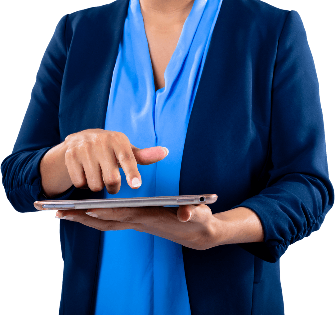 Transparent Midsection Businesswoman Using Digital Tablet Technology