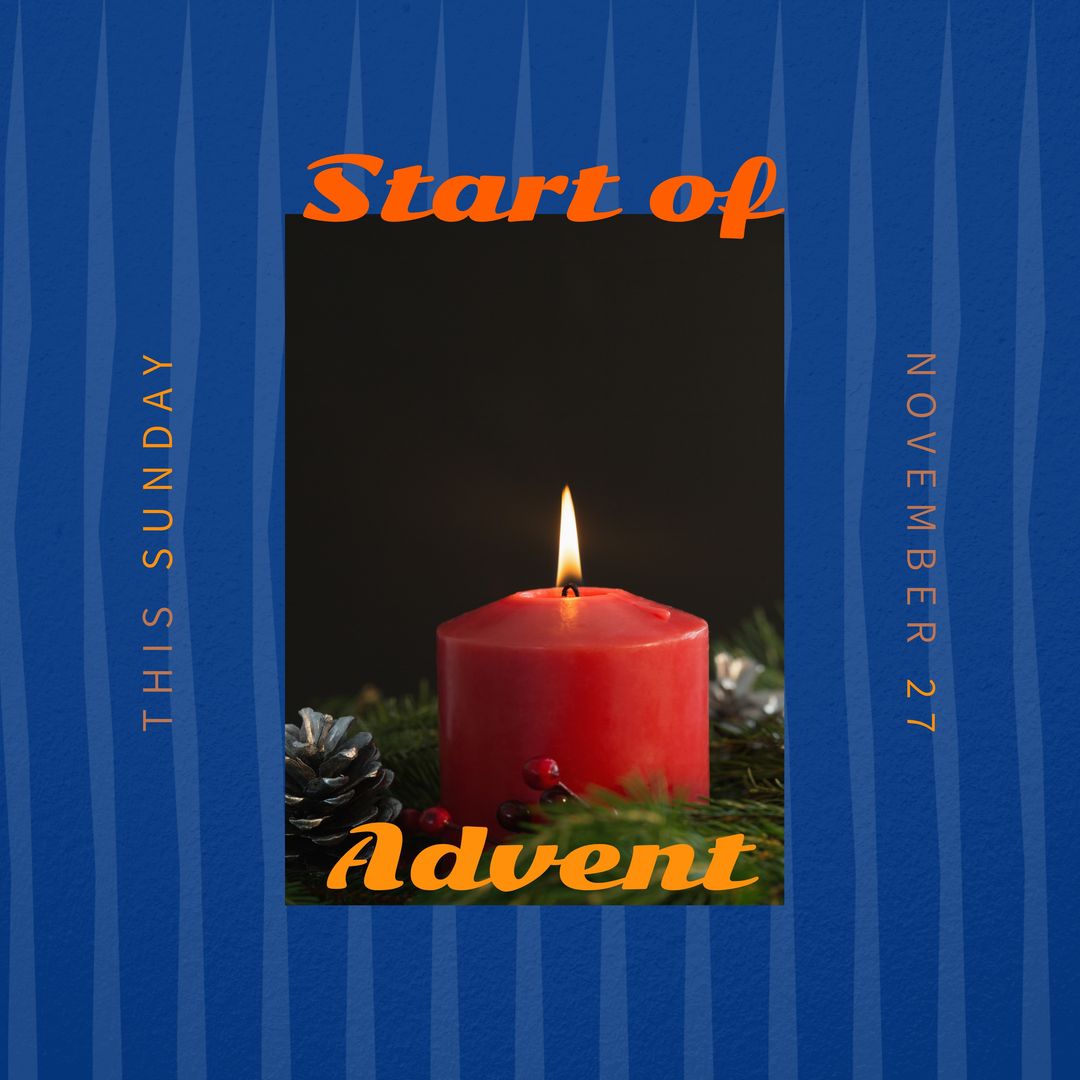 Composite of this sunday, start of advent, november 27 text with lit red candle and wreath - Download Free Stock Templates Pikwizard.com