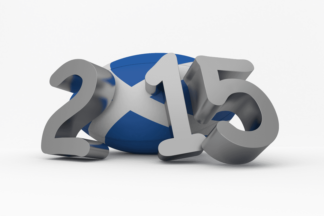 Transparent 3D Numbers Around Rugby Ball Representing Scotland 2015
