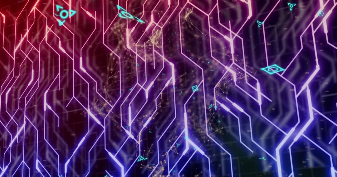 Abstract Neon Circuitry with Digital Hearth Patterns