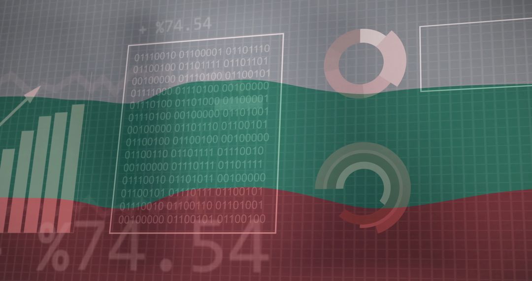 Financial Data Overlay on Bulgarian Flag with Digital Elements