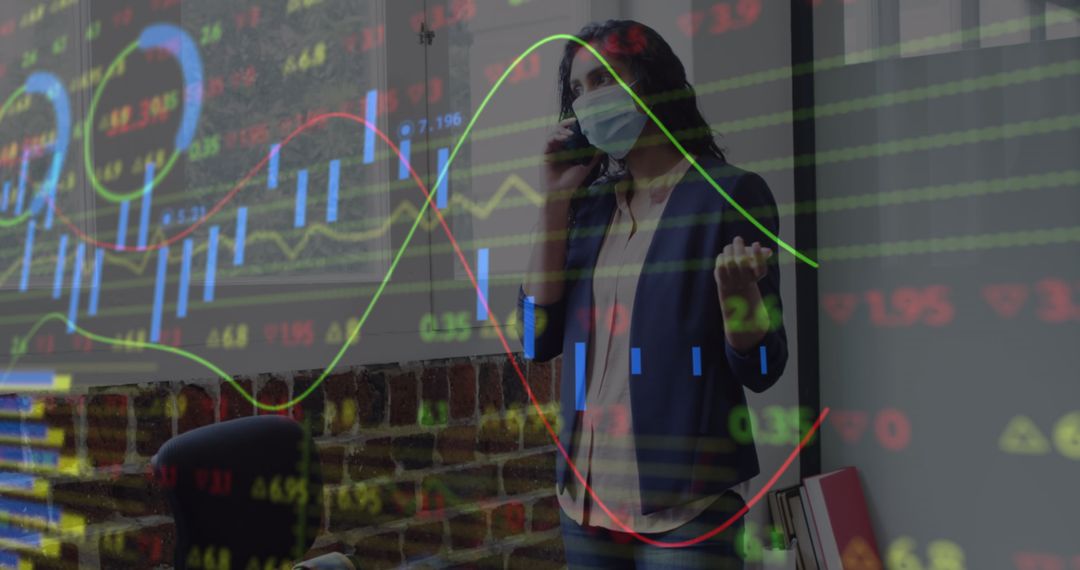 Businesswoman Analyzing Financial Trends with Digital Interface