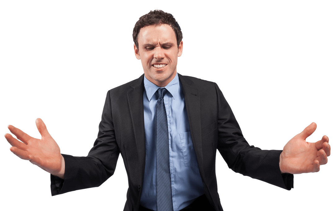 Transparent Businessman Reacting Expressively with Outstretched Arms