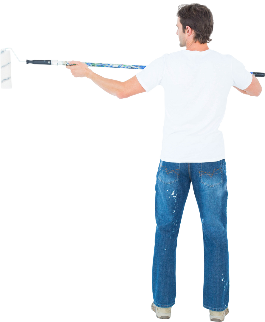 Transparent Full Length Rear View of Man Using Paint Roller - Download Free Stock Images Pikwizard.com