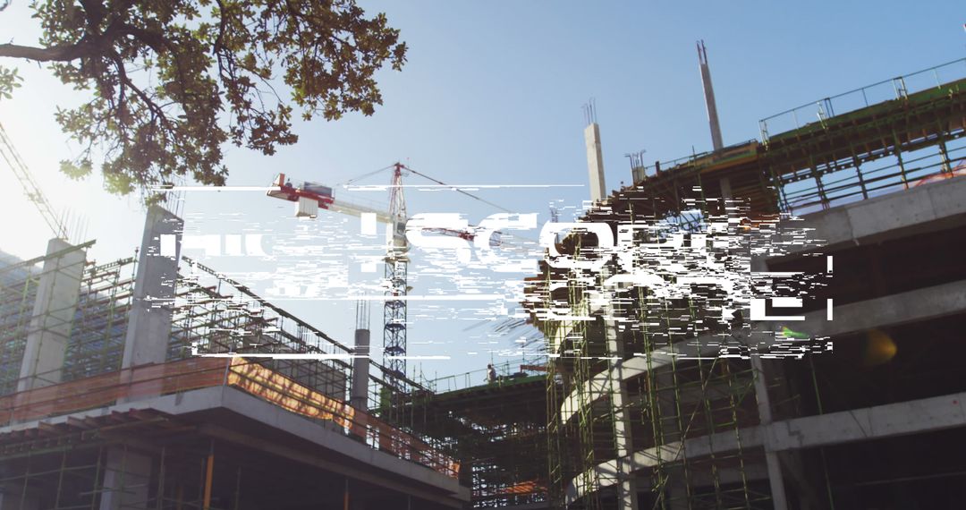 Digital Interface Text Overlay on Urban Construction