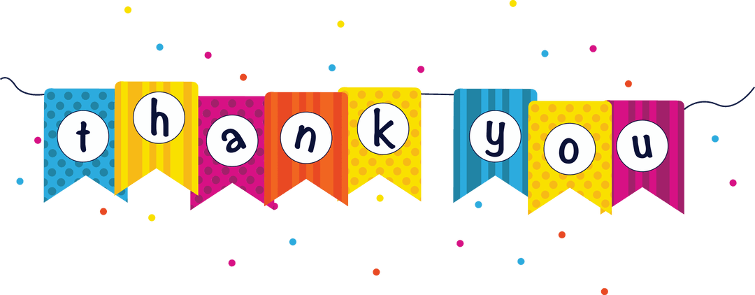 Colorful Thank You Banner with Festive Confetti on Transparent Background