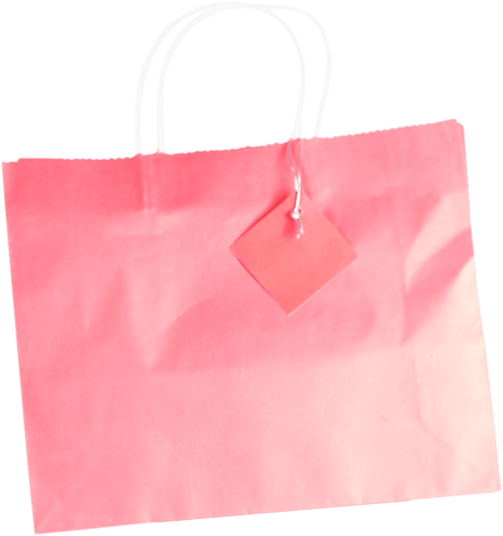 Pink Present Bag with Tag on Transparent Background for Birthdays