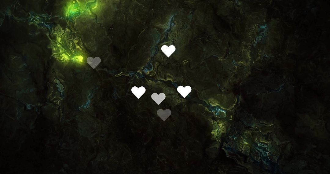 Abstract Neon Hearts Floating on Digital Terrain