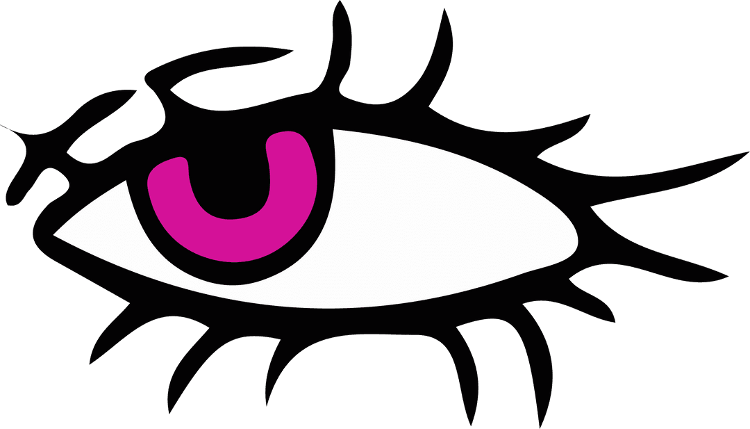 Stylized Cartoon Eye Icon with Magenta Iris on Transparent Layer