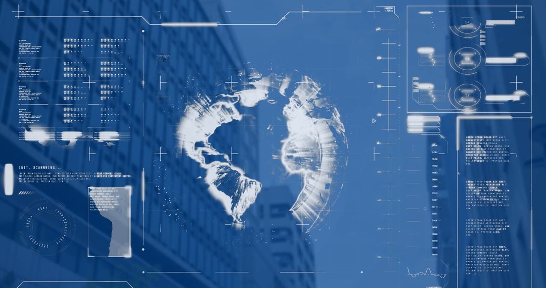 Digital Financial Data Interface with Globe and Cityscape