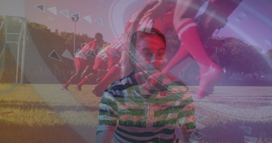 Dynamic Youth Soccer Team Practicing on Grass Pitch with Player Highlight