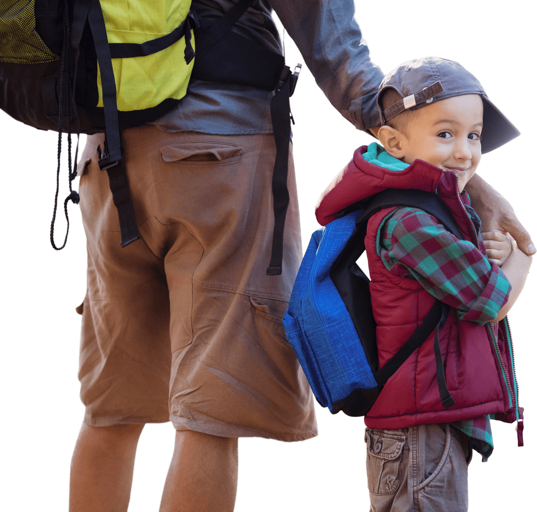 Transparent Father and Child Walking Serenely Hand in Hand