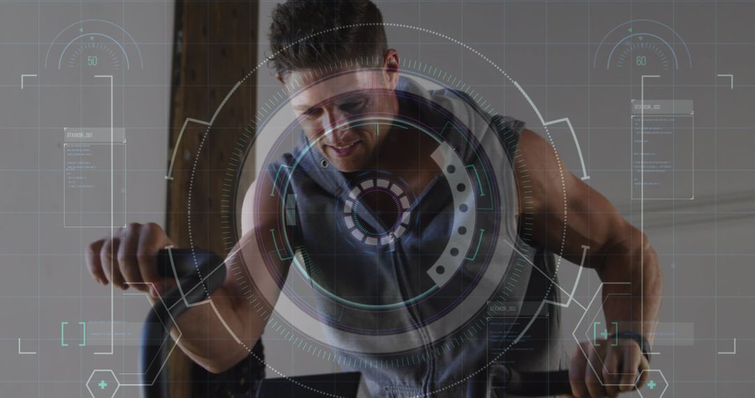 Augmented Reality in Fitness: Man Working Out on Treadmill