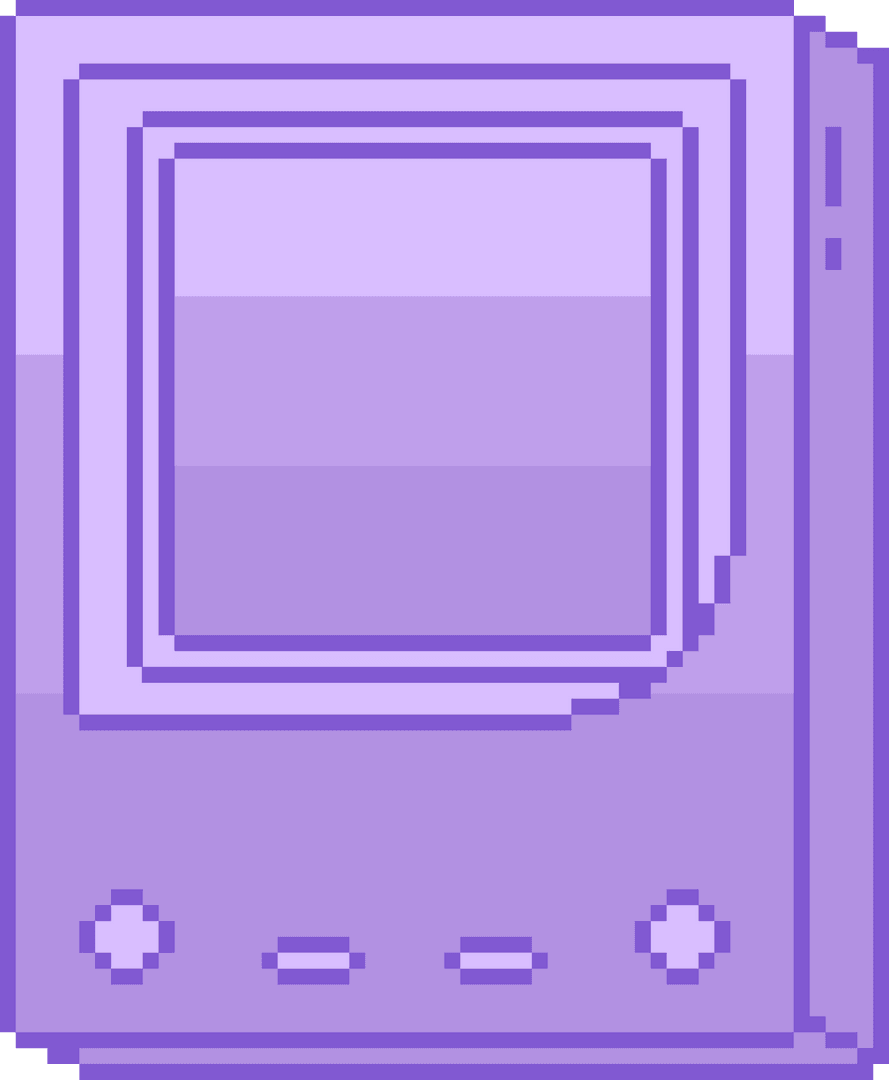 Pixel Art Purple Retro Handheld Console on Transparent Background