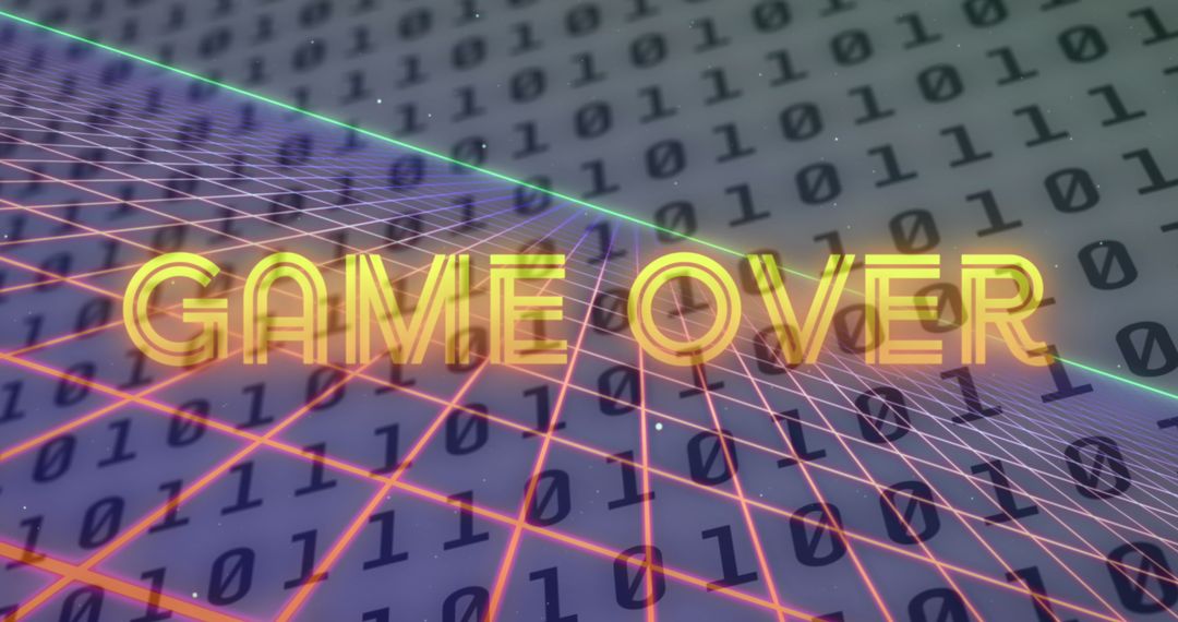 Retro 'Game Over' Sign with Futuristic Digital Grid Background